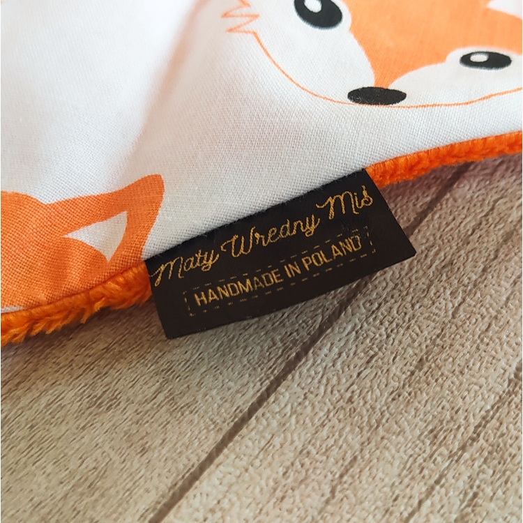 Ocieplacz dwustronny/ chustka dziecięca Minky + bawełna 100%- pomarańczowe liski z bliska